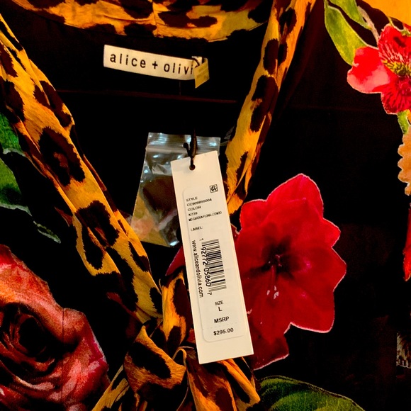 Alice + Olivia by Stacey Bendet bright lively colorful floral silk sheer blouse - Picture 3 of 7